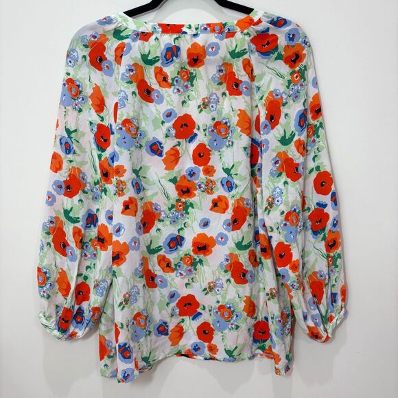 Joie 100% Silk Multi Floral Blouse Women M Poppies Bloom Artsy Airy Cottagecore - Picture 6 of 8